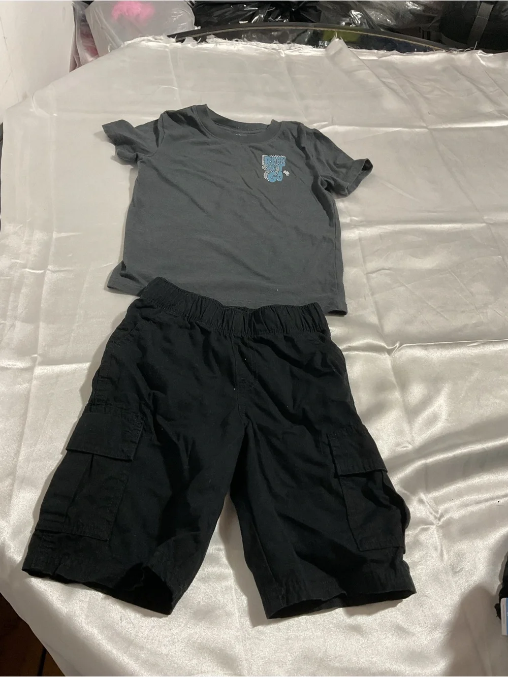 Kids Short Sleeve Gray Tee with Blue Detail